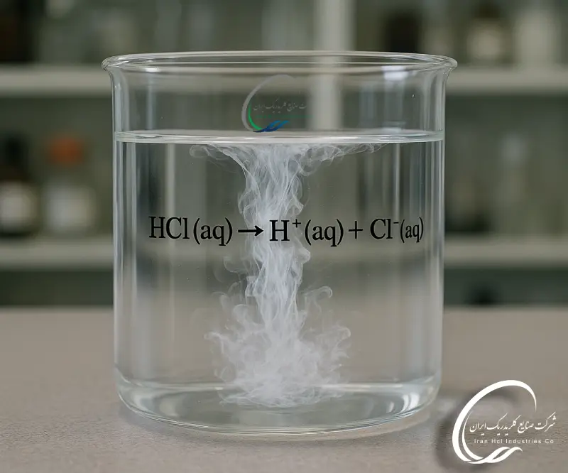 یونش اسید کلریدریک در آب